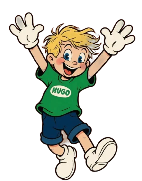 Hugo celebrando con los brazos arriba